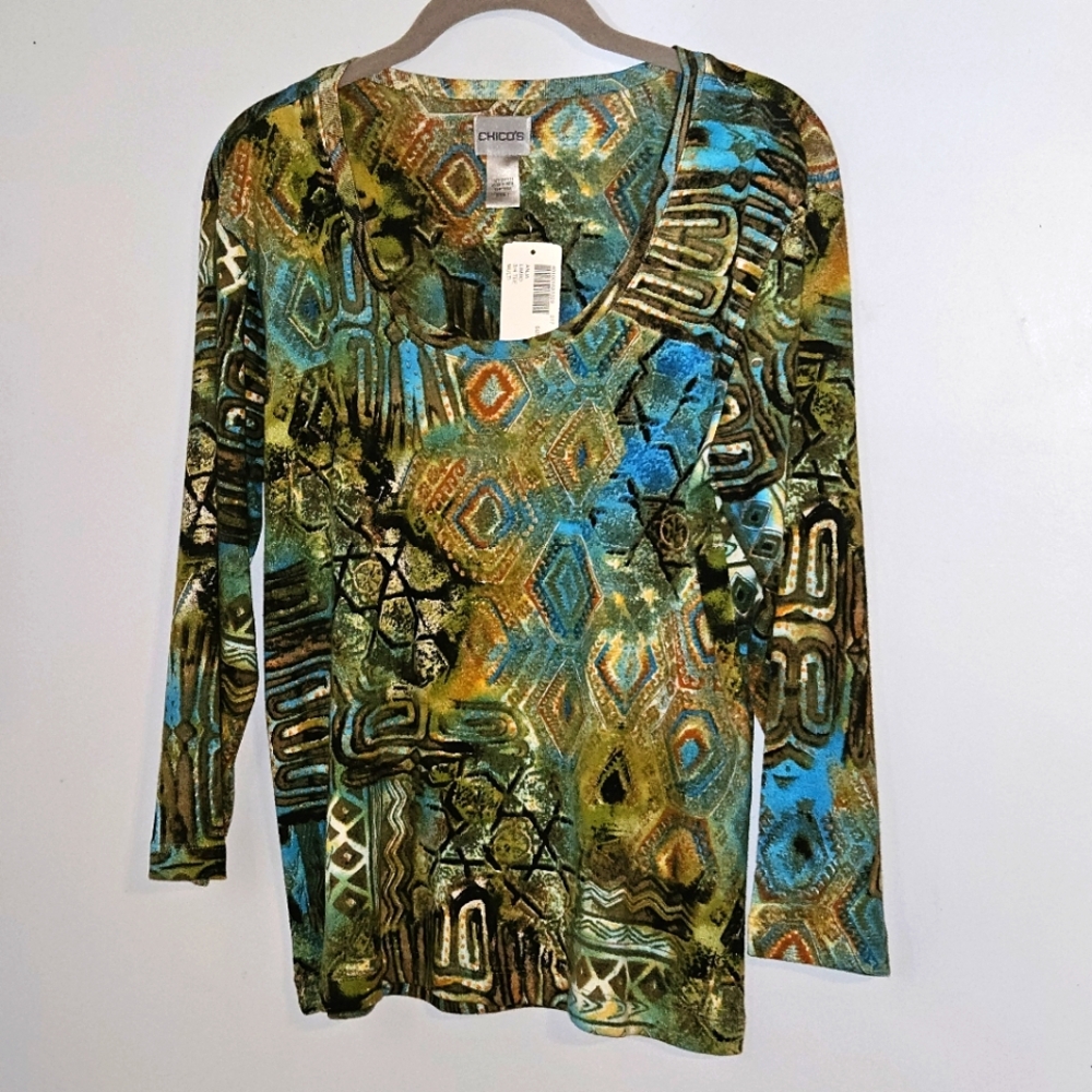 Chico's Scoopneck 3/4 Sleeve Pullover Teeshirt Top Size 1 (Med/8)